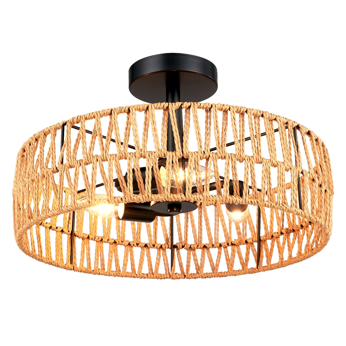 Loofcraft 16 inch Flush Mount Ceiling Light with Rattan Shade