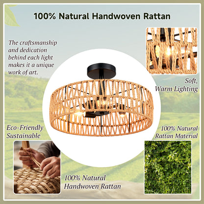 Loofcraft 16 inch Flush Mount Ceiling Light with Rattan Shade