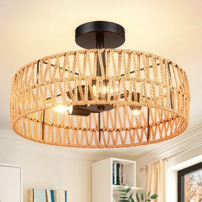 Loofcraft 16 inch Flush Mount Ceiling Light with Rattan Shade