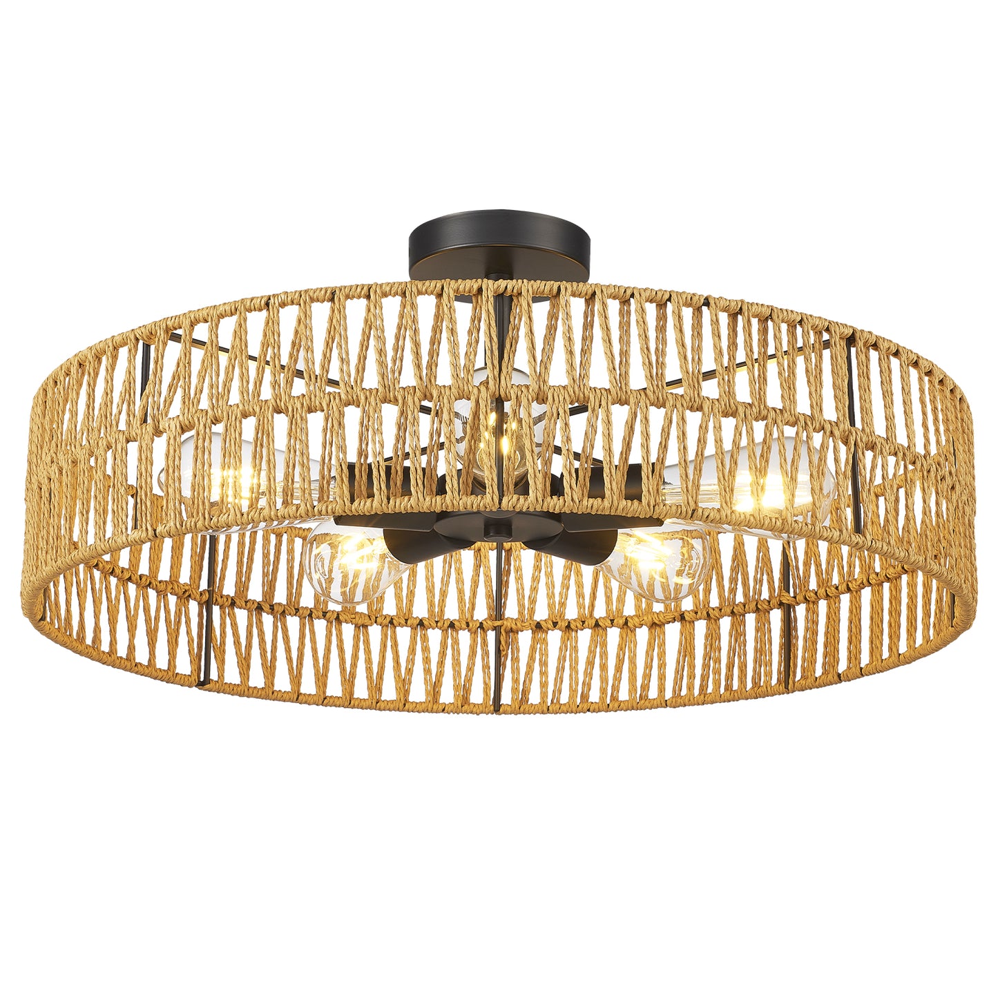 Loofcraft 24 inch Flush Mount Ceiling Light with Rattan Shade