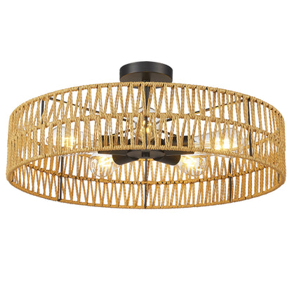 Loofcraft 24 inch Flush Mount Ceiling Light with Rattan Shade