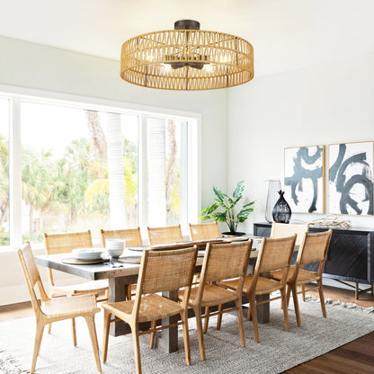 Loofcraft 24 inch Flush Mount Ceiling Light with Rattan Shade