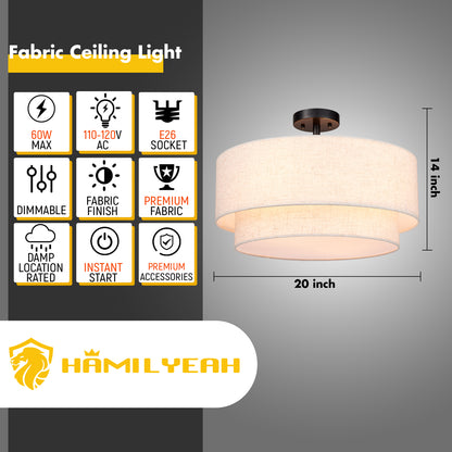 Aeris 20 Inch Fabric Semi Flush Mount Ceiling Light