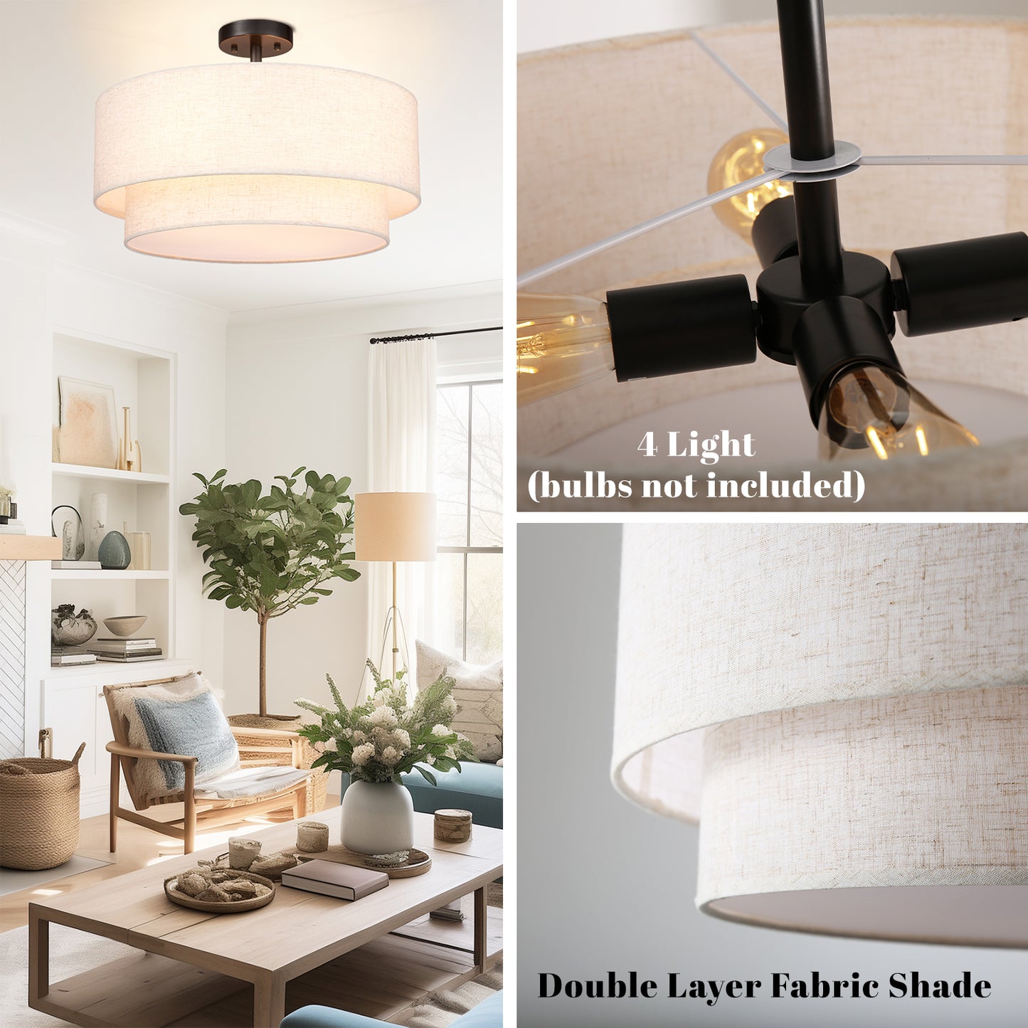 Aeris 20 Inch Fabric Semi Flush Mount Ceiling Light