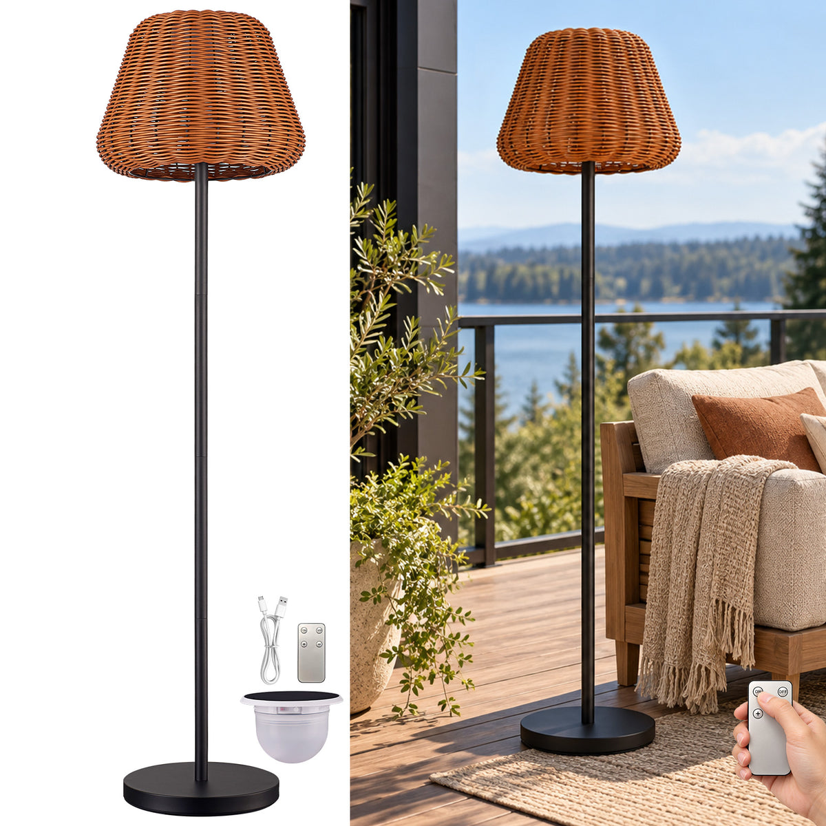 Lumora 59 Inch Solar Outdoor Floor Lamp with Portable Lantern