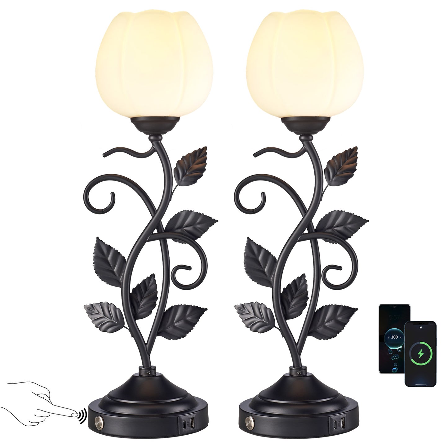 Cozyloom Black Vintage Table Lamp Set of 2 with USB