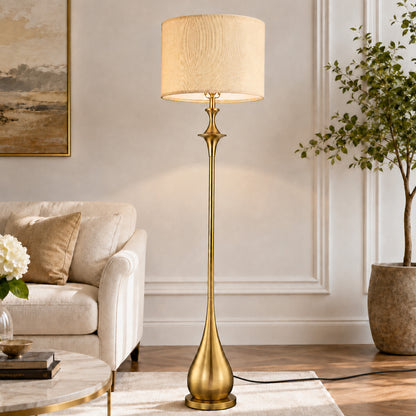 Lumora 65 in Brushed Gold Mid Century Floor Lamp with Linen Shade
