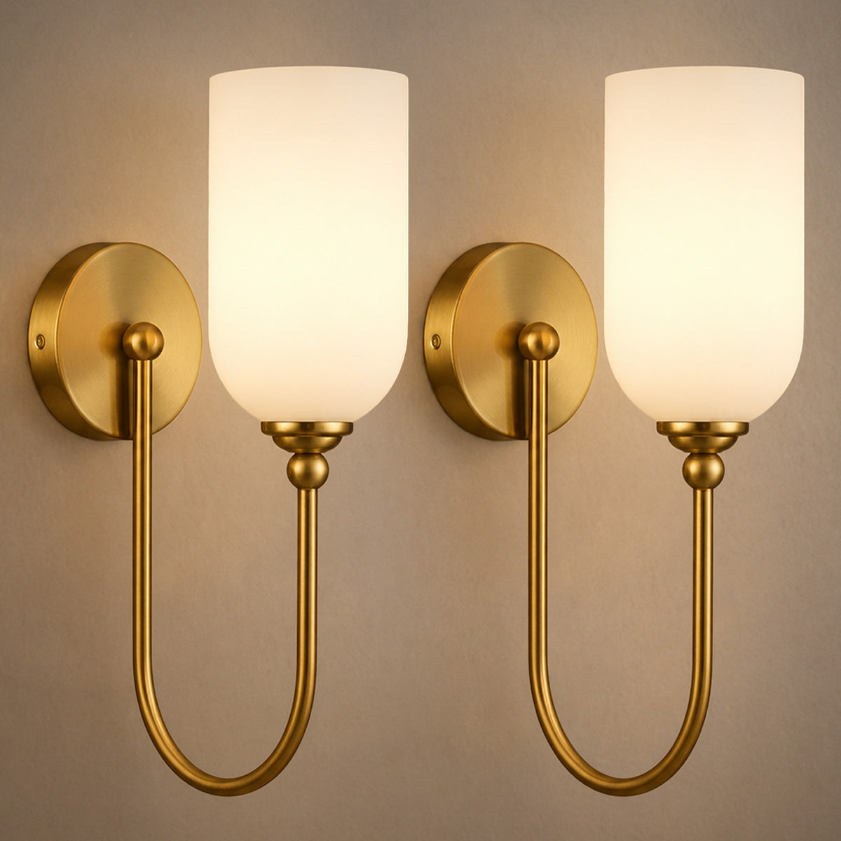 Hamilyeah Modern Gold Wall Sconces Set of Two with Milky White Glass Shades