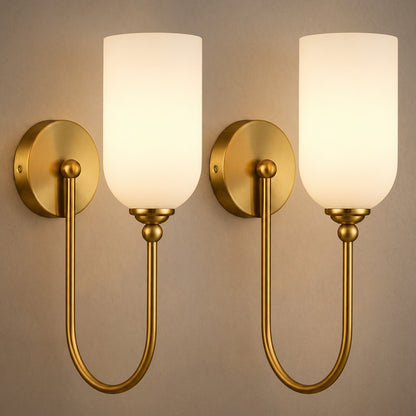 Hamilyeah Modern Gold Wall Sconces Set of Two with Milky White Glass Shades