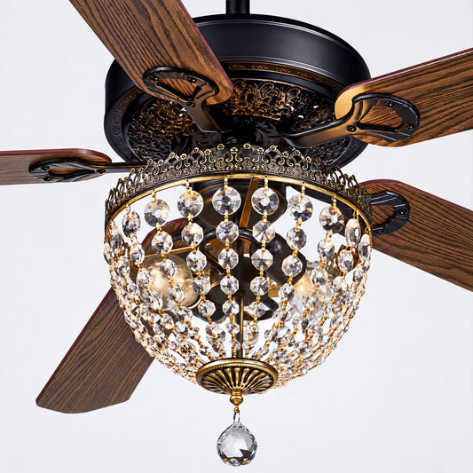 Gildex 52 Inch Vintage Crystal Ceiling Fan with Light, Remote Control