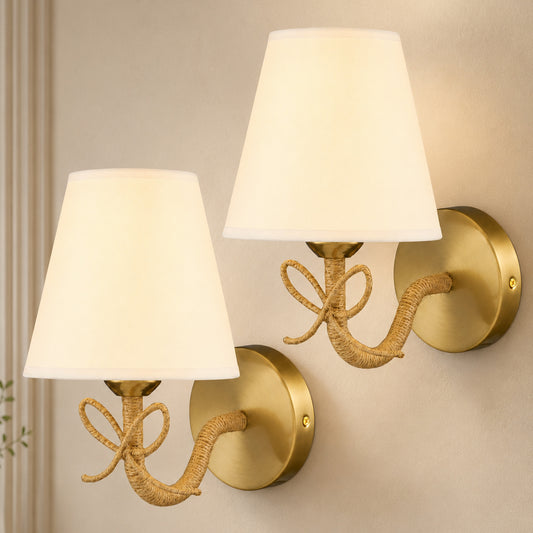 Aurelia  Gold Bow Cordless Wall Sconces Set of 2 with Rechargeable RGB Bulbs