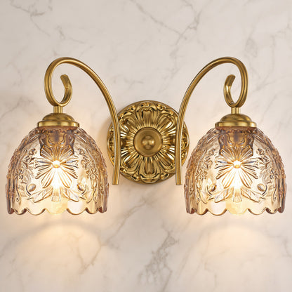 Aurelia Gold Vintage Bathroom Vanity Light, Amber Embossed Glass, 2-Light