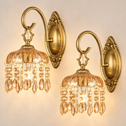 Aurelia Amber Crystal Wall Sconces Set of 2, Vintage Gold