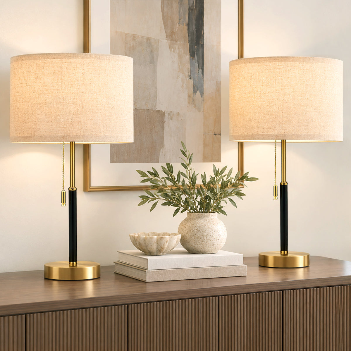 Hamilyeah 16.5" Table Lamps Set of 2, Mid Century Modern Lamps for Bedroom