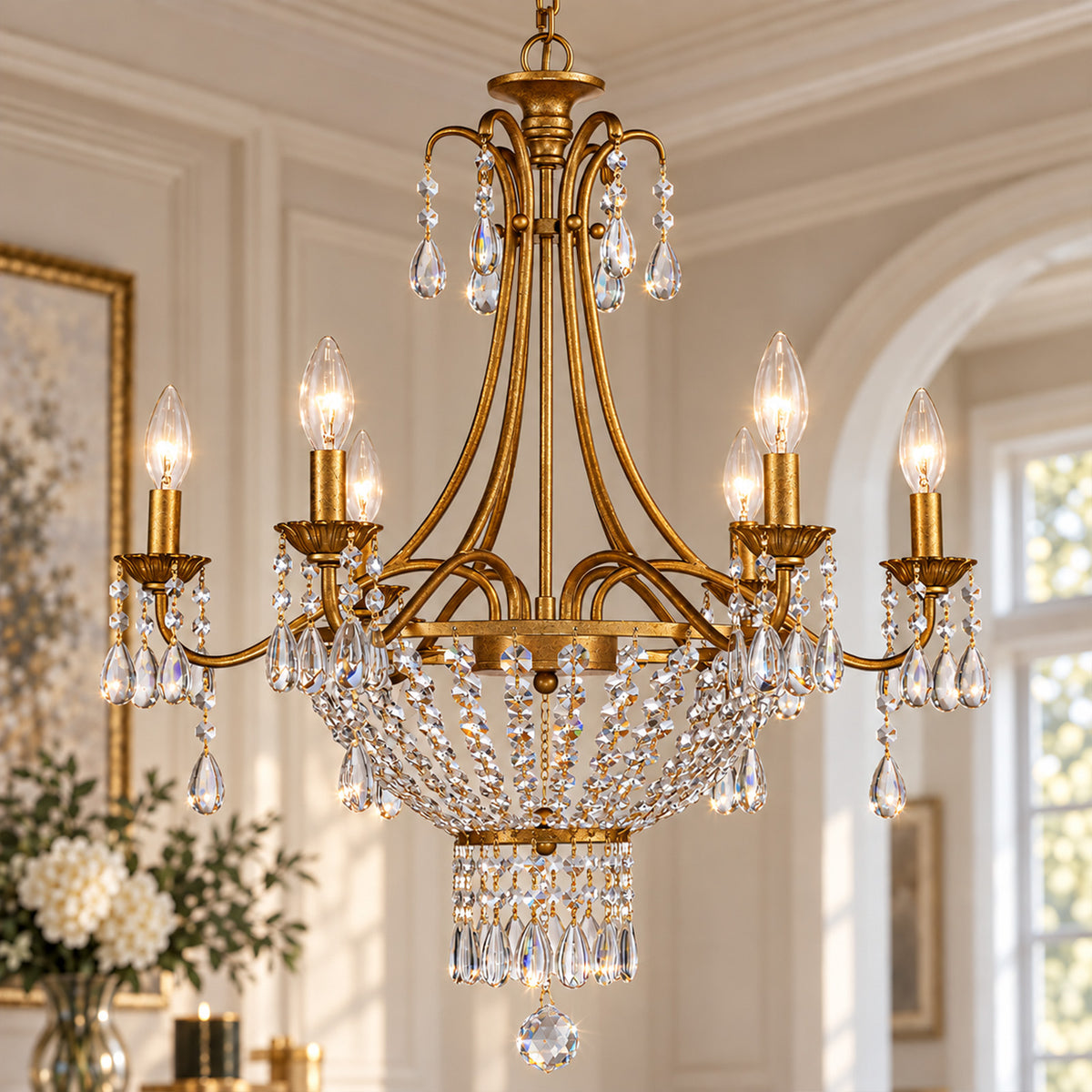Aetheria 24.6-Inch Gold Crystal 6-Light Chandelier