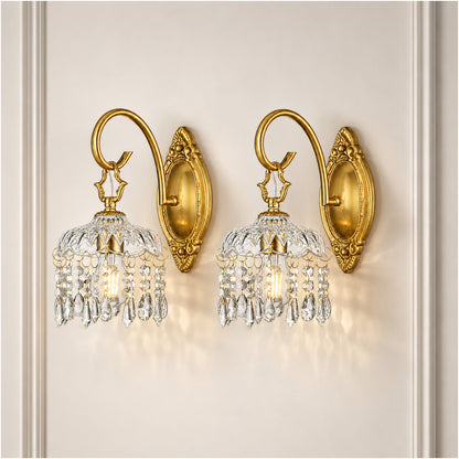 Aurelia Vintage Gold Crystal Wall Sconces Set of 2