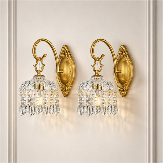 Aurelia Vintage Gold Crystal Wall Sconces Set of 2