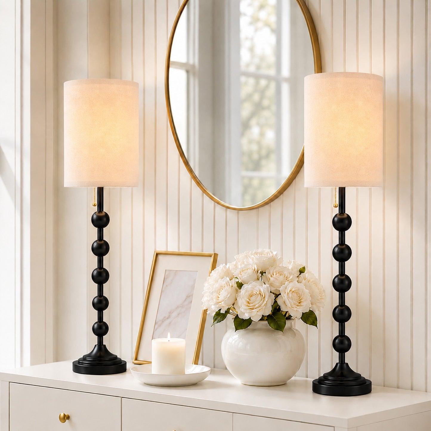 Aurelia  30 Inch Tall Buffet Black Table Lamps Set of 2 with Pull Chain
