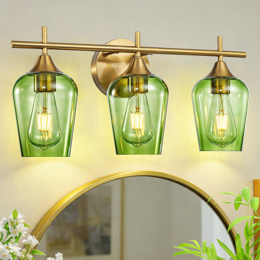 Aurelia 3-Light Gold Green Glass Vanity Light