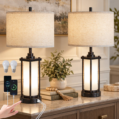 Cozyloom Farmhouse Table Lamps Set of 2 with USB A and USB C