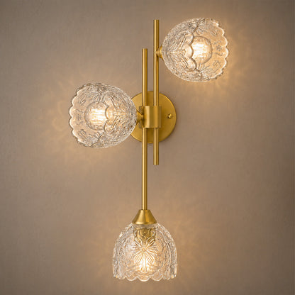 Aurelia 3-Light Gold Wall Sconce with Floral Glass Shades