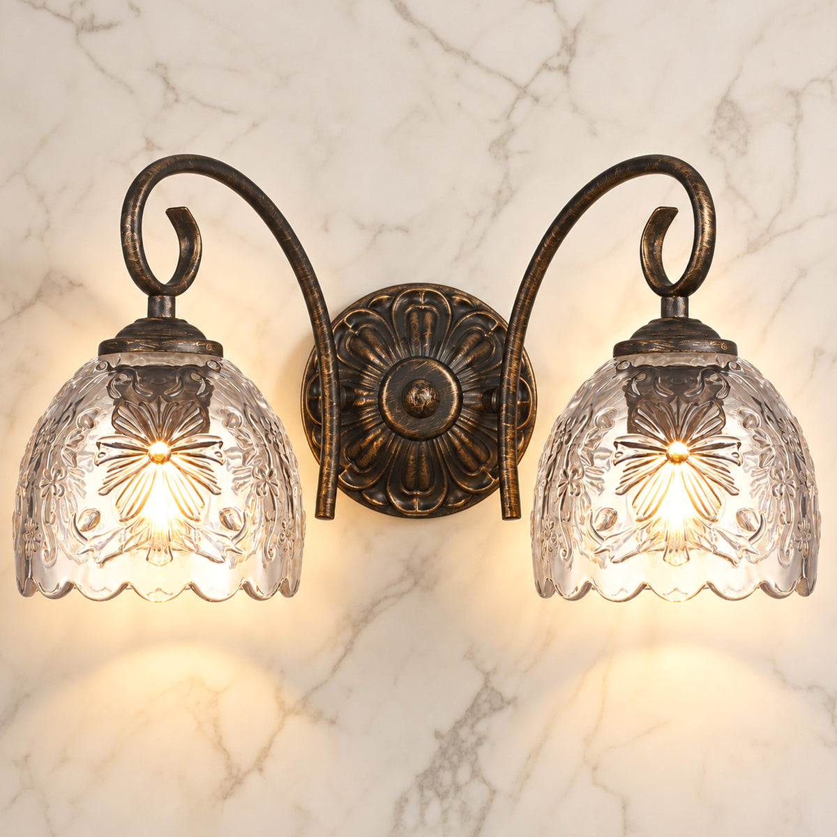 Aurelia 13-Inch Vintage Black 2-Light Bathroom Vanity Light