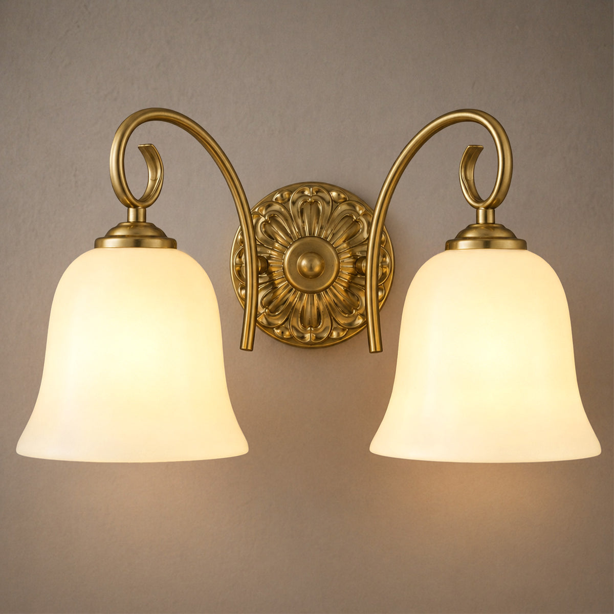 Aurelia Gold Vintage Bathroom Vanity Light, Milky White Glass, 2-Light