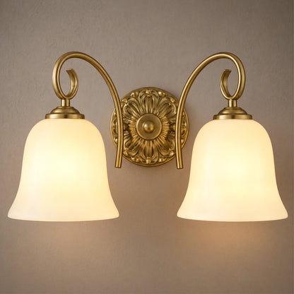 Aurelia Gold Vintage Bathroom Vanity Light, Milky White Glass, 2-Light