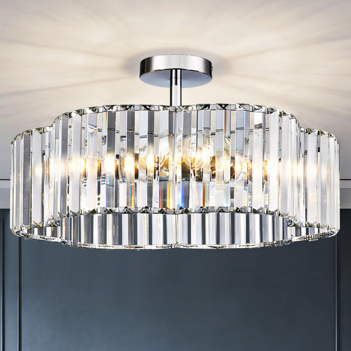 Aeris 20inch 4-Light Crystal Semi Flush Mount Ceiling Light