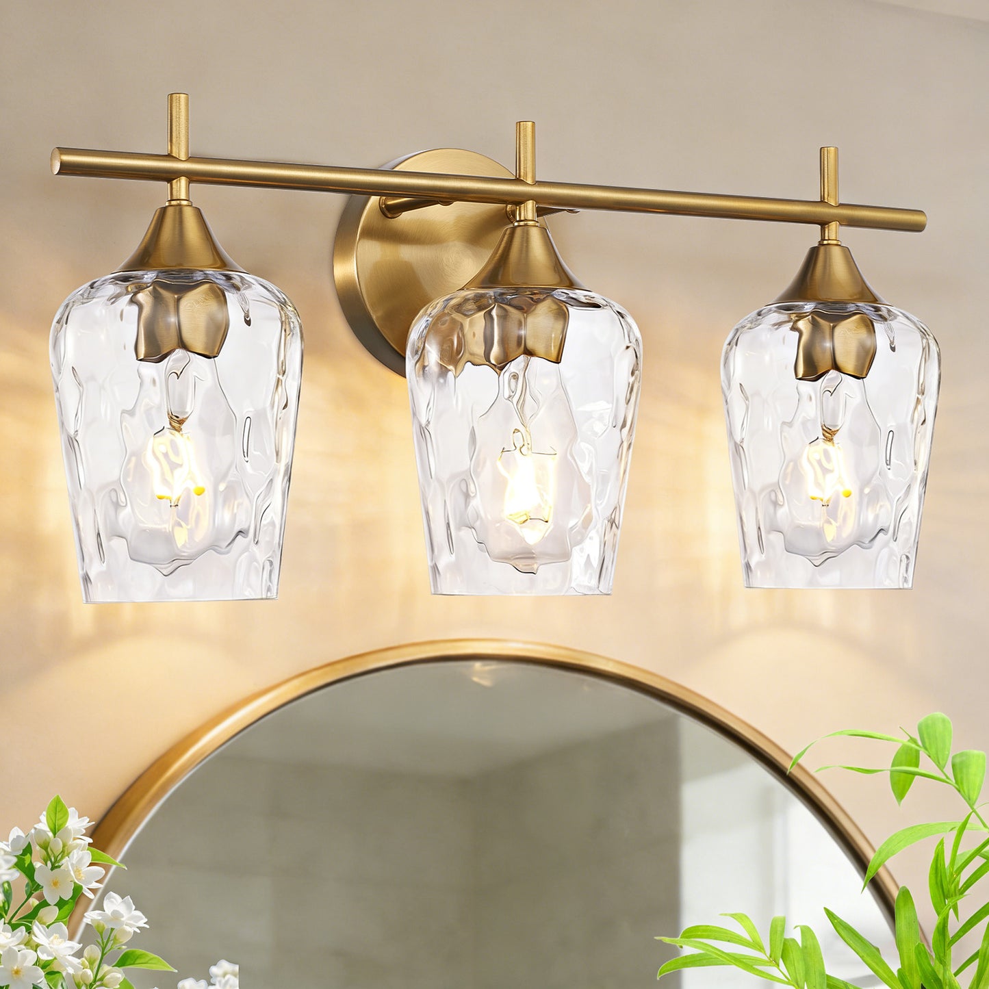 Aurelia 3-Light Gold Hammered Glass Vanity Light