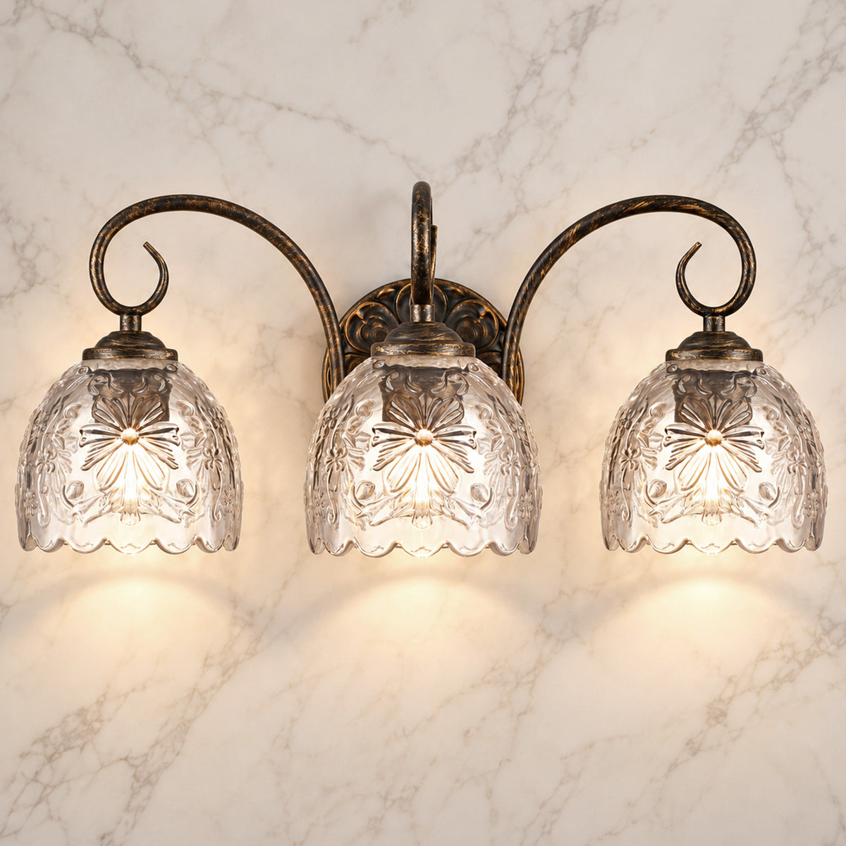 Aurelia 18.3-Inch Vintage Black 3-Light Bathroom Vanity Light