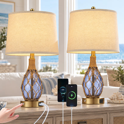Cozyloom 23-Inch Blue Coastal Glass Table Lamps Set of 2