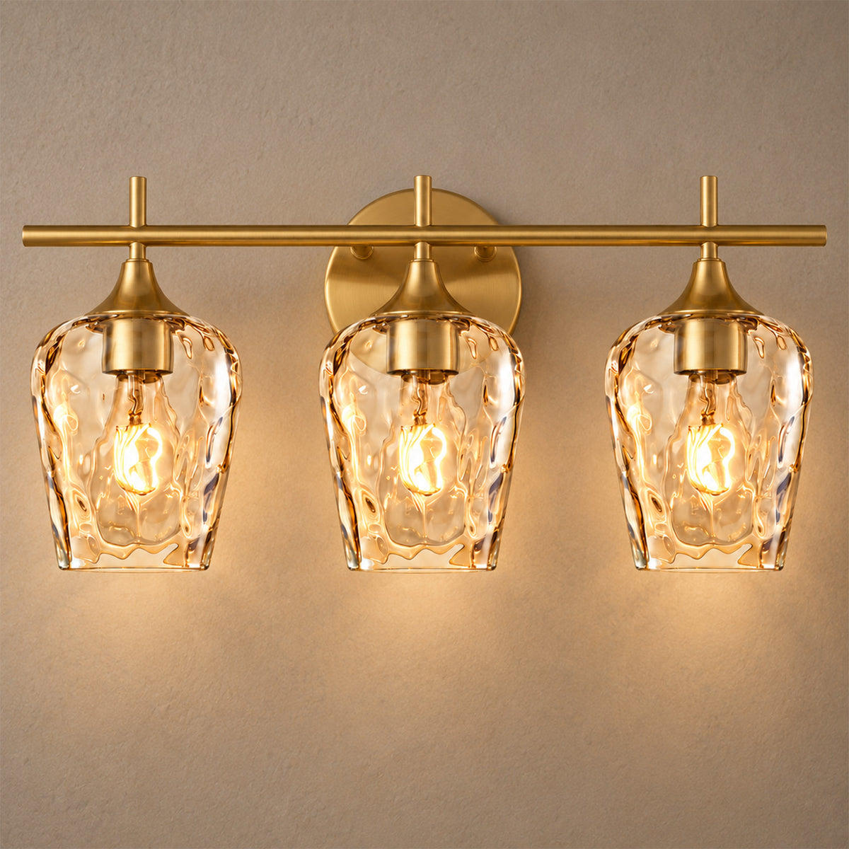 Aurelia 3-Light Gold Amber Hammered Glass Bathroom Vanity Light