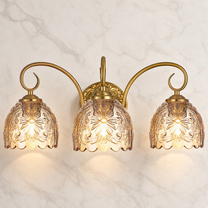 Aurelia Gold Vintage Bathroom Vanity Light, Amber Embossed Glass, 3-Light