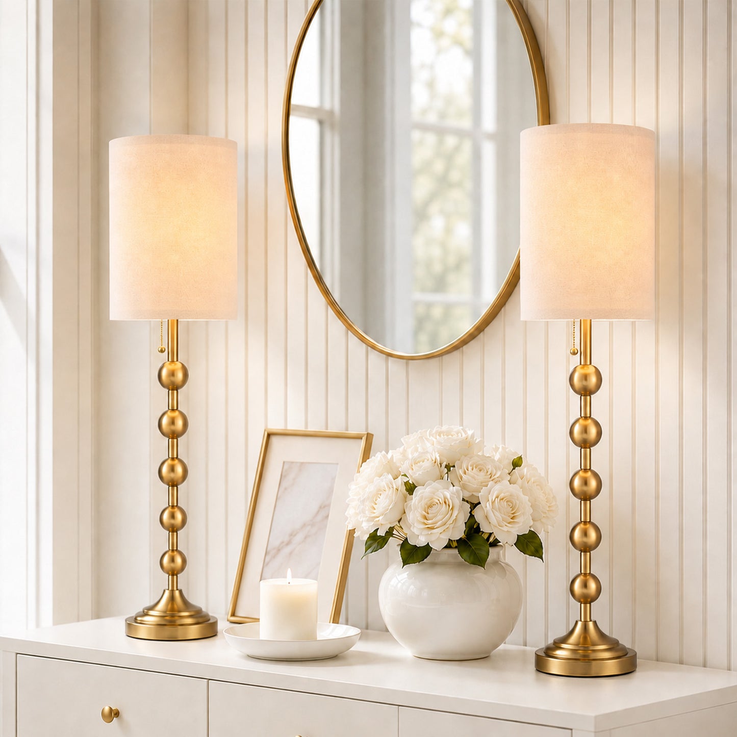 Aurelia  30 Inch Tall Buffet Gold Lamps Set of 2 for Console Table, Living Room