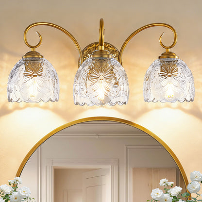 Aurelux Gold 3-Light Glass Floral Vanity Light  Fixture