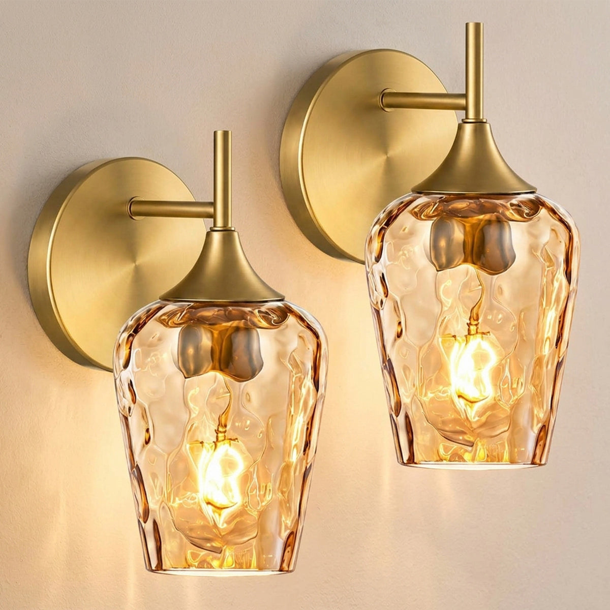 Aurelia Gold Amber Hammered Glass Wall Sconces Set of 2
