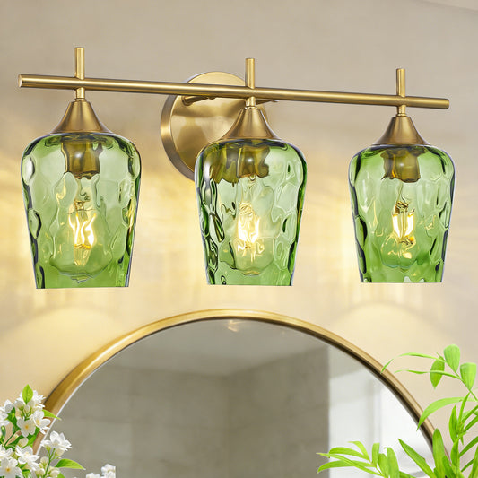Aurelia 3-Light Gold Hammered Glass Bathroom Vanity Light