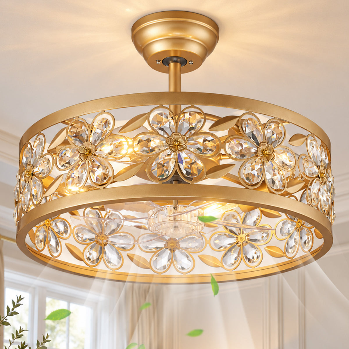 Gildex 20-Inch Gold Crystal Flower Fandelier with Light