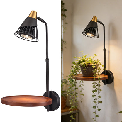 Aurelia  Plug in Black Wall Light with Shelf