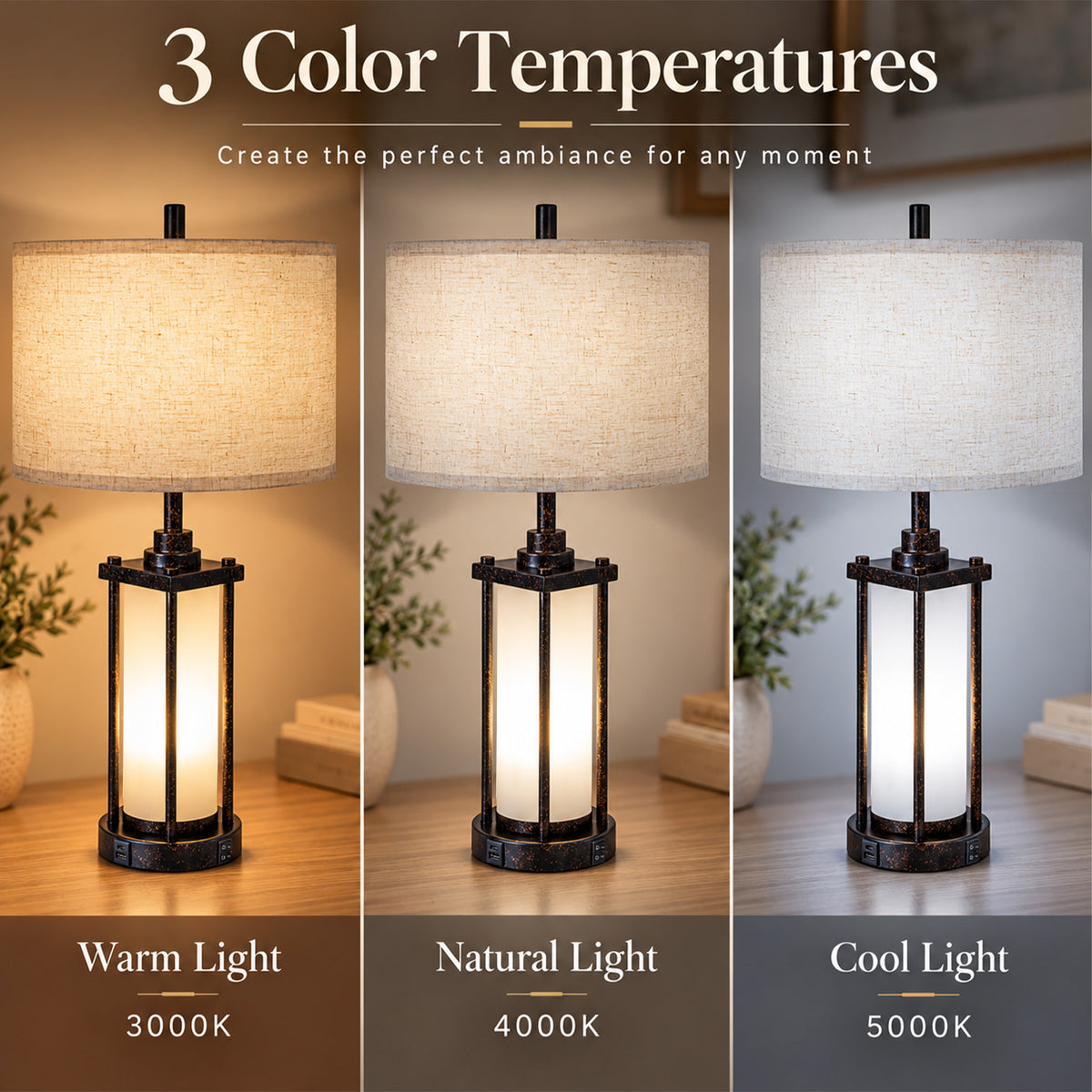 Cozyloom Farmhouse Table Lamps Set of 2 with USB A and USB C