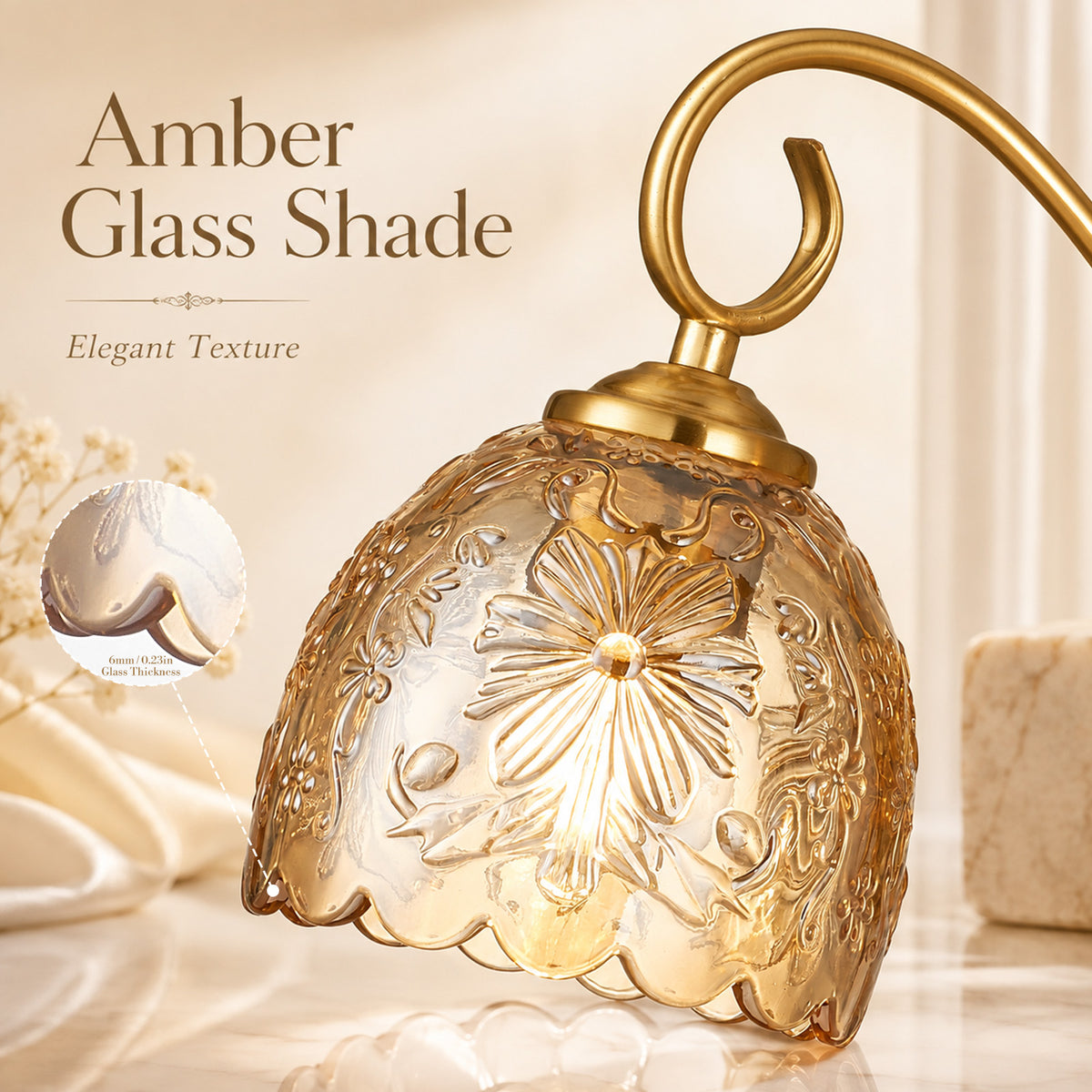 Aurelia Gold Vintage Bathroom Vanity Light, Amber Embossed Glass, 2-Light