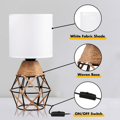 Cozyloom Woven Bedside Lamps for Nightstand with On/Off Switch