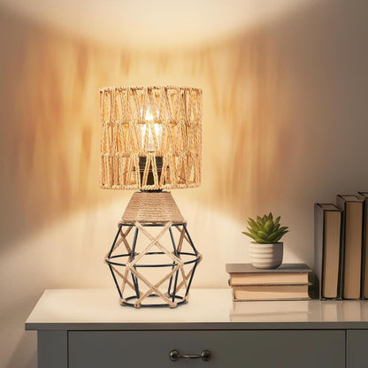 Cozyloom Boho Table Lamp Set of 2 – Woven Rattan Shade with Black Metal Base