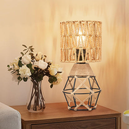 Cozyloom Boho Table Lamp Set of 2 – Woven Rattan Shade with Black Metal Base