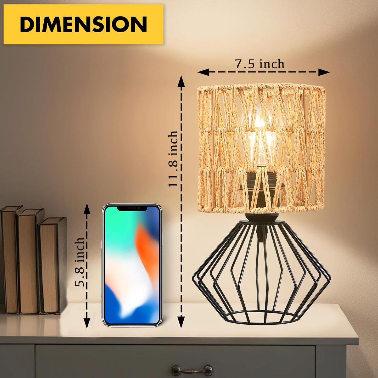 Cozyloom Boho Table Lamp Set of 2 – Black Metal Base with Woven Shade