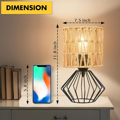 Cozyloom Boho Table Lamp Set of 2 – Black Metal Base with Woven Shade