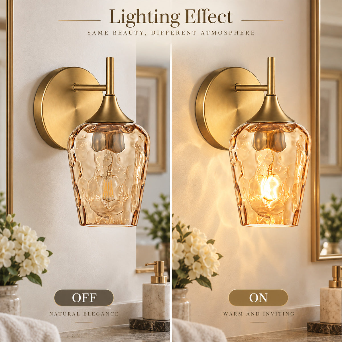 Aurelia Gold Amber Hammered Glass Wall Sconces Set of 2