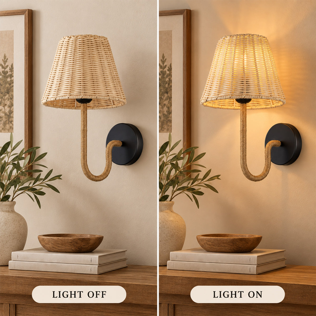 Aurelia Woven Rattan Battery Wall Sconces Set of 2