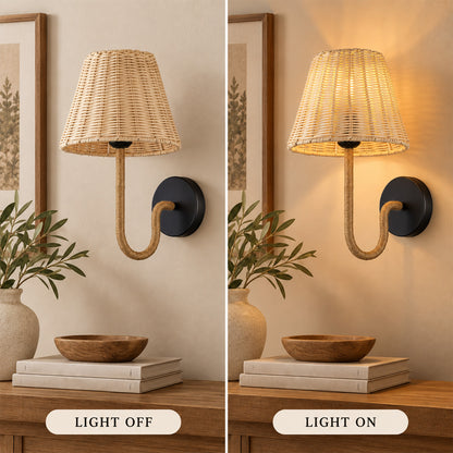 Aurelia Woven Rattan Battery Wall Sconces Set of 2